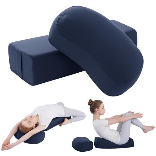 TOPROUD 2 Pcs Yoga Bolster Pillow with Meditation Cushion Set Rectangular & Crescent Zafu with Removable Washable Cover Set of 2 Support Pillows for Yoga Mindfulness and Floor Sitting