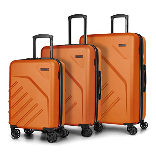 Swiss Mobility Lga Collection 3 Piece Hard Shell Luggage Set, Expandable Suitcases With 360-Degree Spinner Wheels, Retractable Handle, 20 Inch Carry On, 24 Inch Mid-Size, 28 Inch Large Bags, Orange #TOP6