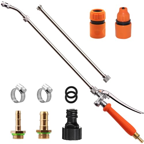All Metal 112cm Sprayer Wand,Suitable for 1/2 & 3/8 Hose Quick Connectors, 1/4 & 3/8 Brass Barb Sprayer Wand Replacement Built-in Shut Valve Stainless Steel Spray Wand, w/Hose Connector