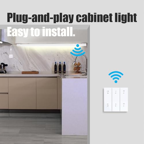 Image of LED Tube Light Fixture with Plug Under Cabinet Lighting Dimming and Color With Remote wireless wall switch 36 inch 25W 2500LM 3000-6500K adjustable LED Tube Light Fixture for Cabinet Closet Office