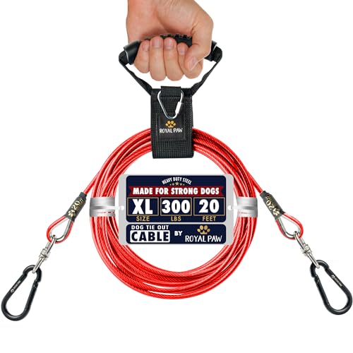 ROYAL PAW Dog Tie Out Cable - Tie Out Cable for Dogs (up to 300 lbs) - Use Dog Tie-Outs & Stakes for Outside - Best Heavy Duty Dog Leash for Large Dogs (20ft - Red Ruby) -  Mia & Friends, RPC-R20