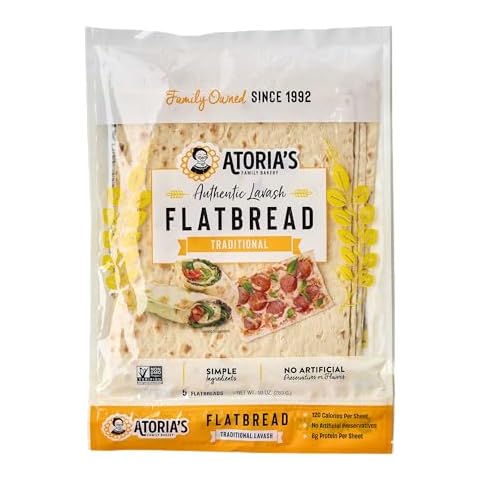 Atoria's Family Bakery Traditional Lavash | Non-GMO, Vegan (10 Pack, 50 Flatbreads Total) 10-Packs of 5 Sheets (50 Sheets) Cover