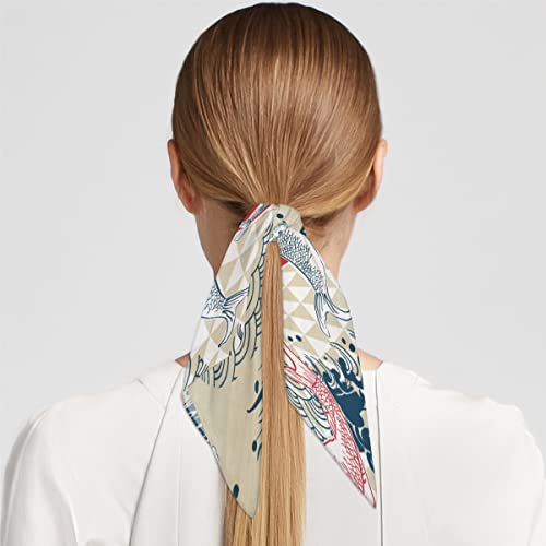 Koi Fish Japan Square Silk Hair Scarf for Women, Lightweight Summer Head Scarf for Girls Wedding Travel Yoga Handkerchief Shawl Sunscreen Scarves Hair Accessories 23.6 Inches4