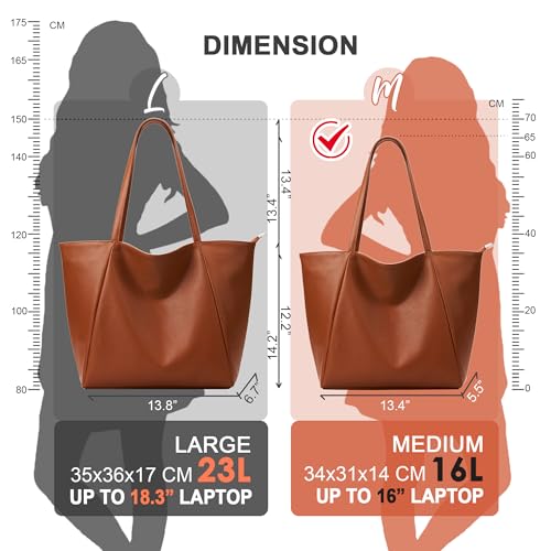 Image of KALIDI Large Tote Bag Vegan Leather Casual Zipper Work Bag Weekender Hobo for Women 16L Oversize Shoulder Travel Purse