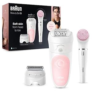 Braun Silk-épil 5 Beauty-Set, Epilierer Damen / Haarentferner, Aufsätze für Rasierer, Peeling, Reinigung für Gesicht und Körper, Tasche, 5-895, weiß/flamingo