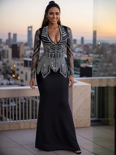Image of Glitter Sequin Prom Dress for Bachelorette,Birthday,Holiday | Elegant Fully Lined Sparkly Rhinestone Long Dresses for Women Birthday /Formal Galas /Wedding Guest /NYE /Homecoming