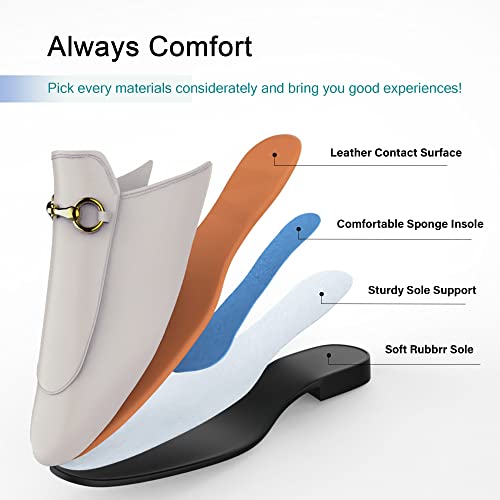 Minorsu Buckle Mules For Women Flats Beige Round Toe Mule Backless Slides Slip On Loafer Shoes #TOP1