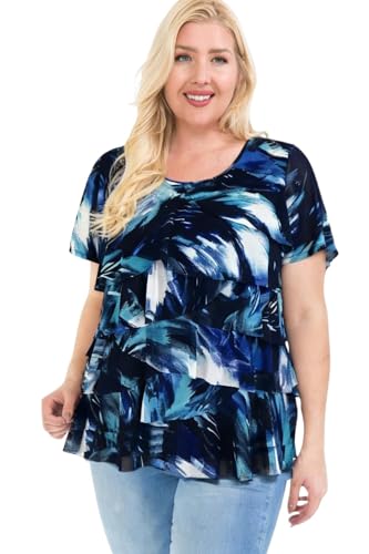 Image of LEEBE Women and Plus Size Printed Mesh Ruffle Top (Small-5X)