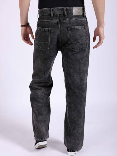 Image of The Indian Garage Co Men Baggy Solid Mid-Rise Stretchable Jeans