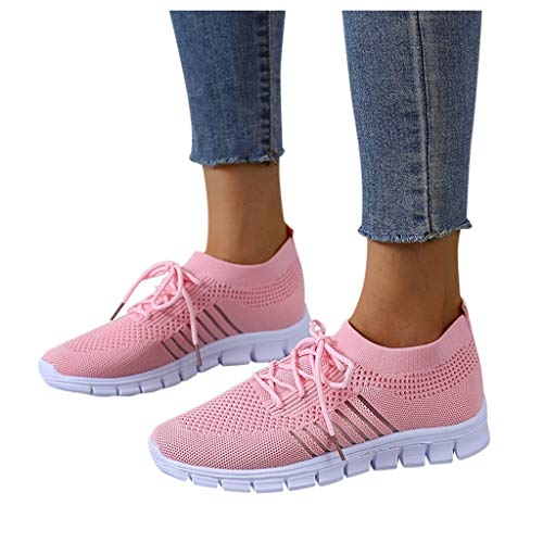 Aniywn Women's Running Shoes Slip Resistant Work Shoes Lightweight Lace Up Sneakers Athletic Running Shoes Pink