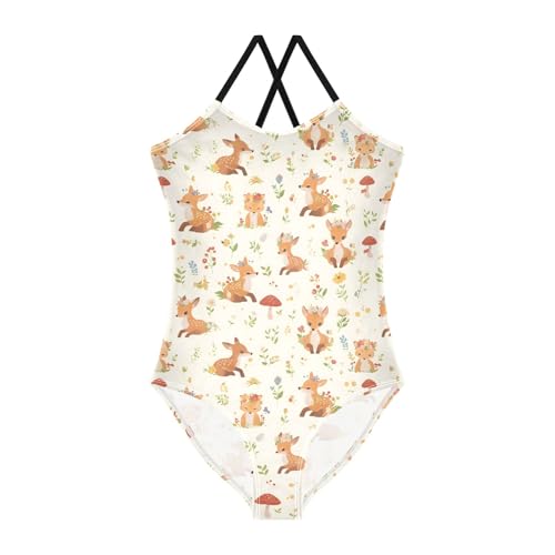 Girl's One Piece Swimsuit Deer Fox Leave Cute Beach Bathing Swimwear