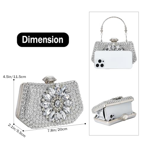 Image of Women's Sparkly Rhinestone Clutch Purse Evening Shoulder Bag | Crystal Glitter Sequin Handbag With Handle & Chain, Convertible Crossbody Bag For Bridal Wedding Party Prom or Formal Events