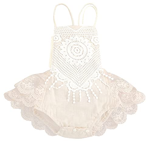 Bullpiano Robe à Volants pour Nouveau-né bébé Fille Robe en Dentelle Florale sans Manches Dos Nu Body Combinaison Barboteuses vêtements été Tenues fraîches Cover