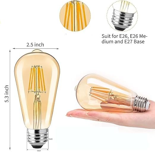 BASLASH Filament Antique Glass Light Bulbs Vintage Base E27 Bulb Yellow Light for Home Decoration, Hall, Balcony, Living Room, Restaurant Bar Lighting (Pack of 4) 1