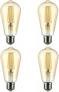 TEKLED® ST64 Filament Vintage DIMMABLE LED Bulbs | E27 Edison Screw | Energy Saving 6.5W Light Bulb 53W Equivalent | Amber 2400K 680LM | 4-Pack | Warm White