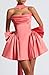 RSOETOO Luxury Satin Bow Homecoming Dresses 2025 for Teens A Line Fuchsia Strapless Cocktail Mini Dress for Women Party US2