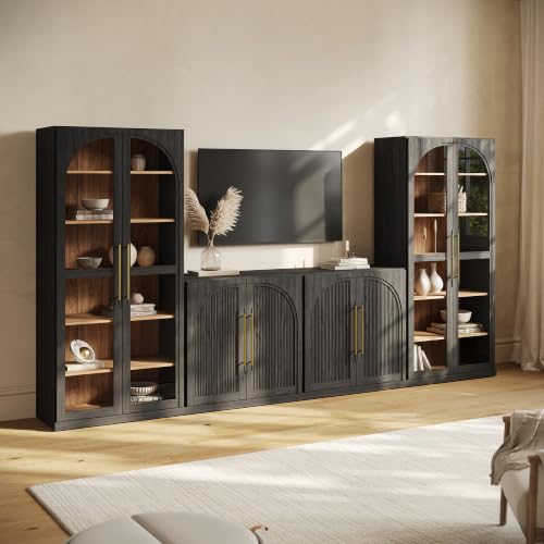 Image of BELLEZE Jagger 128 inch Wall Unit 3-Piece Modular TV Stand - Ebony