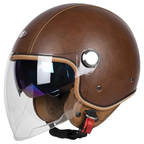 Quickool Open Face Motorcycle Helmets, DOT Approved 3/4 Moped Helmet Dual Visor Quick Release...