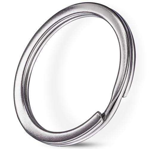 Praknu 200 Anneaux de Porte-Clé Plats - 30mm - en Acier - Ouverture Facile - Indéformables - Pour Clés et Travaux Manuels