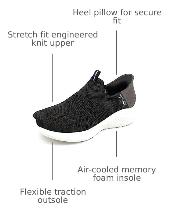 Image of Skechers womens Hands Free Slip Ins Ultra Flex 3.0 Smooth Step Sneaker, Black, 8