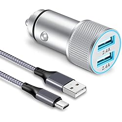 Cargador Usb Para Auto Autozone MatauMahi Adaptador Cargador Coche con USB C Cable, Mechero USB 2 Puertos 5V2,4A y Cable Tipo C Trenzado de Nailon, Enchufe USB 12V/24V Compatibile con Samsung Galaxy, Xiaomi, Google Pixel, OPPO, etc.