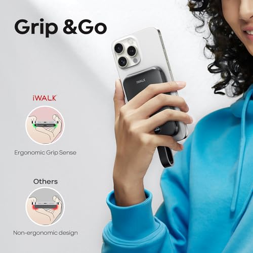 Image of iWALK Magnetic Power Bank 10000mAh, 30W Wireless Portable Charger with Fast Charging USB-C Cable,Qi2 Certified 15W Battery Pack with LED Display for iPhone 17 /16 /16 Pro /15 /14 /13 Series, Samsung Galaxy