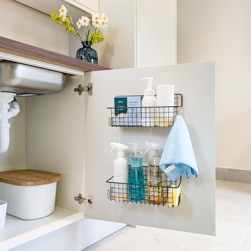 Kempt 2-teiliges Küchen- und Duschregal-Set – Schwarzer Edelstahl, selbstklebende, bohrfreie und rostfreie Wandorganizer für Toilettenartikel, Kleinteile, Bad, Schrank, Kühlschrank