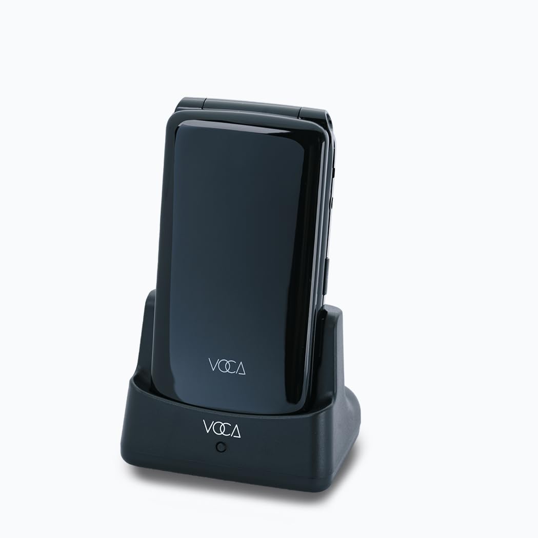 VOCA Telefono Pieghevole con Pulsanti Grandi Anziani | 4G LTE Sbloccato | Volume Alto | Pulsante SOS | Segnalazione rapida | Testo predittivo | Base di Ricarica | V340 (nero)