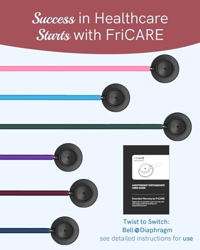 Image of FriCARE Dual Head Stethoscope - Stethoscopes for Nurses, Medical Nursing Students, Paramedics /EMT /LVN /VNA Backup Estetoscopio, Burgundy Tube, Matte Black Finish Chestpiece
