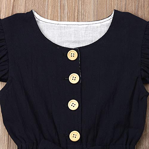 Citgeett Toddler Kids Baby Girl Button Sleeveless Ruffle Playsuit Jumpsuit Solid Color Bow Romper Summer Clothes thumb #3