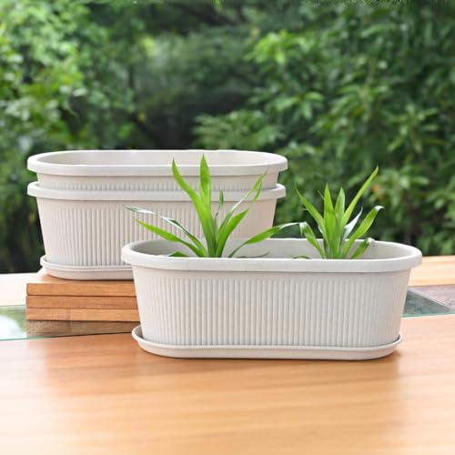 Image of Eha Earth Friendly Regalia 12 Inch Pots and Planters Set of 3 | Bamboo Based, UV Protected | Plant Pots for Indoor & Balcony Window Flower Pots | Sand Castle