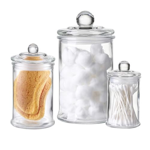 Glass Apothecary Jars with Lids – Set of 3 Clear...