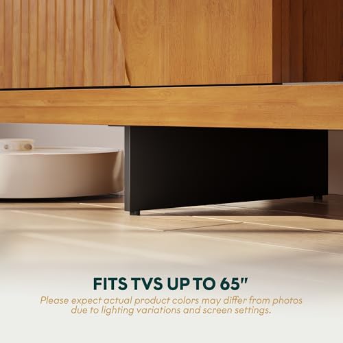 Image of Bme Trapeze TV Stand for Living Room - Wooden Media Console with Storage, Metal Legs, Large Teak Brown TV Stand for Stylish Home Entertainment Setup