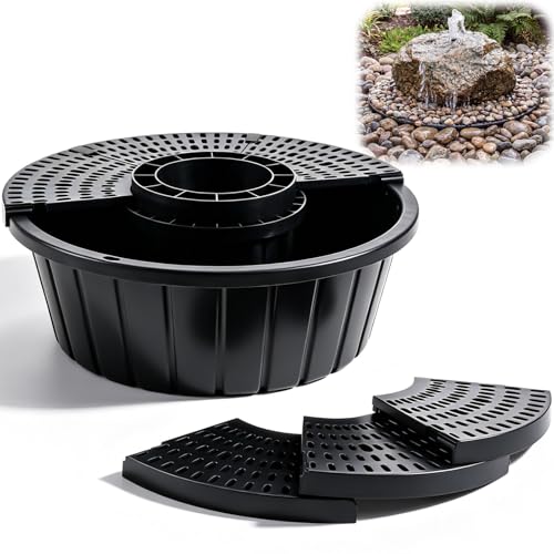 Newtay 27.5 Disappearing Fountain Basin 32 Gallon Hidden Water Feature Basin with Removable Grates Heavy Duty Fountain Reservoir Supports up to 1000 Lbs for Bubbling Rock Outdoor Landscape Garden