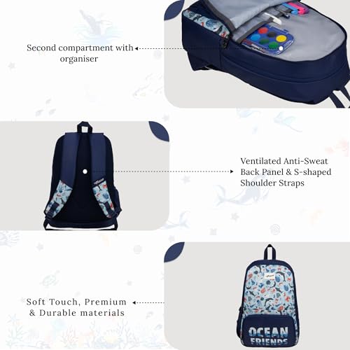 Image of F Gear Playcraft School Backpack for Kids 19L Soft Touch Lightweight & Durable | 2 Spacious Compartments, Front Pocket & Bottle Holder for Everyday Use