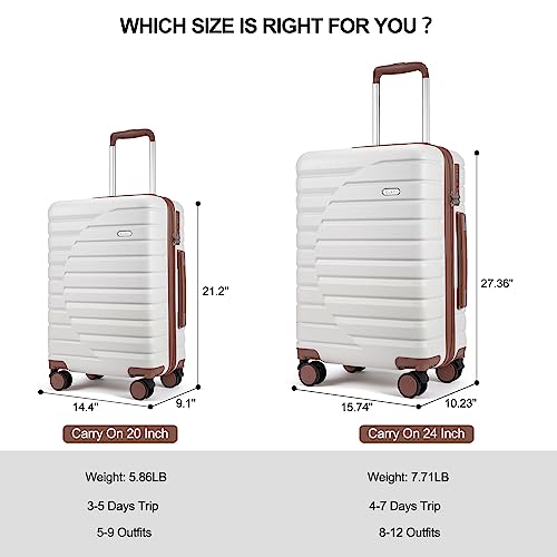 CLUCI Checked Luggage with Spinner Wheels,Lightweight Hardside Suitcase PC Hardshell Luggage with TSA Lock,24" Carry-On(Beige)3