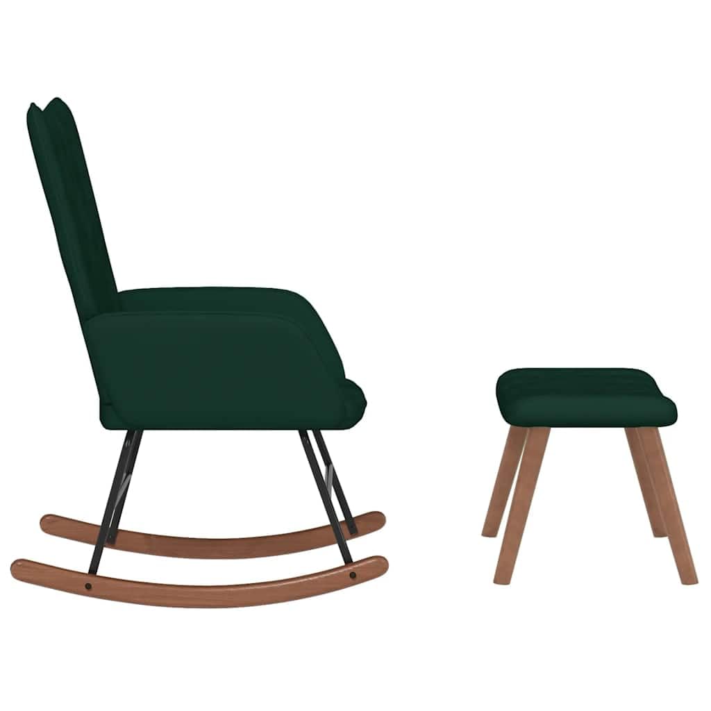 vidaXL Schaukelstuhl mit Hocker Schaukelsessel Schwingsessel Relaxstuhl Relaxsessel Ruhesessel Sessel Wohnzimmerstuhl Polsterstuhl Samt Dunkelgrün