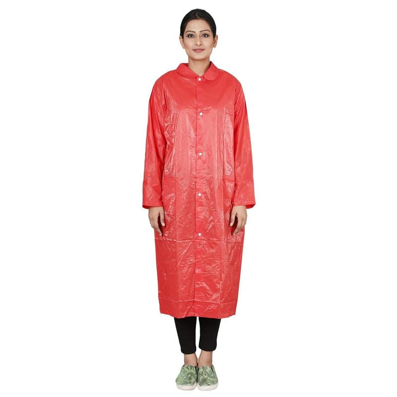 w+ Women|Girl's Waterproof Raincoat with Hidden Collar Pocket for Cap (Red)-picture-44