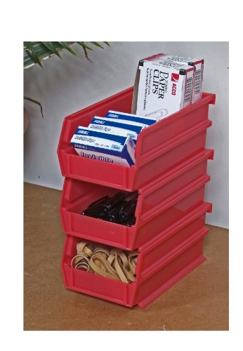 Triton Products 3-220R Locbin Stacking, Hanging, Interlocking Polypropylene Bins 7-3/8-Inch L By 4-1/8-Inch W By 3-Inch H Red 24 Ct #TOP3