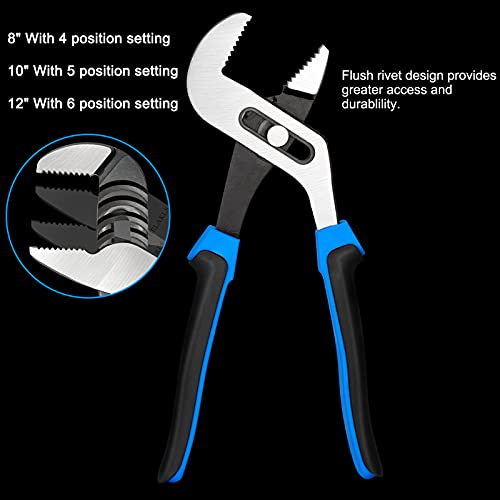 Helakls 3 Piece 8" 10" 12-Inch Adjustable Water Pump Pliers Tongue-And-Groove Straight Jaw Slip Joint Pliers With Comfort Grips Household Repair Pipe Fittings Maintain Tool Set #TOP1
