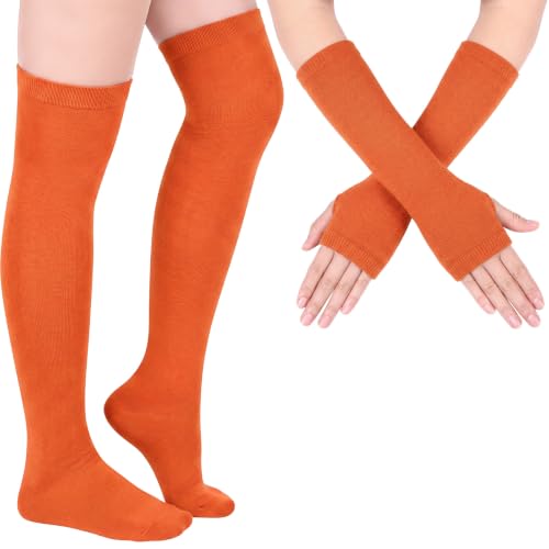 Image of Geyoga Arm Warmers Leg Warmers Striped Thigh High Socks Fingerless Gloves Stockings Christmas Halloween