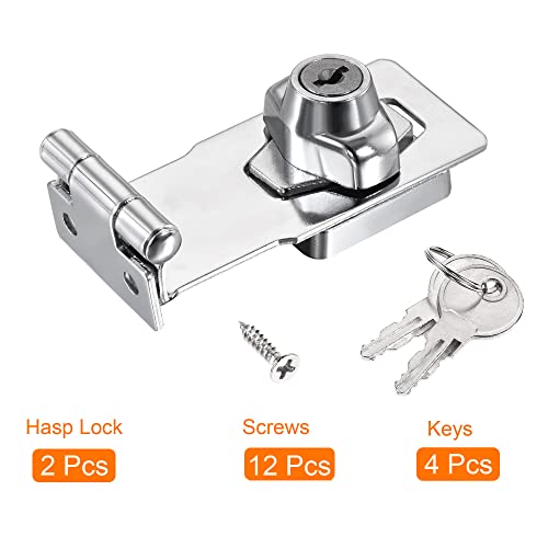 Image of MECCANIXITY 4 Inch Keyed Different Hasp Lock 90 Degree Chrome Plated Twist Knob for Cabinet Door Drawer, Silver Pack of 2