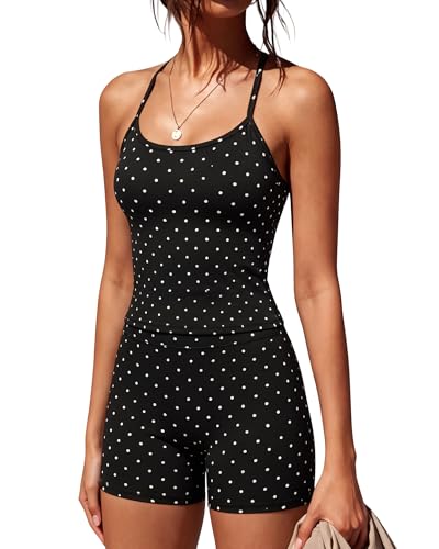 Image of SUUKSESS Women 2 Piece Workout Sets High Waisted Tummy Control Biker Shorts Halter Padded Tank Tops