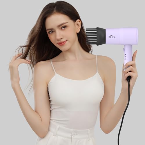 Image of AINA Hair Dryer with Diffuser,Comb Full-Featured Blow Dryer 110V(Purple) | 3 Heat /2 Speed;Cold shut button;Lightweight;Compact Size;High Temp;Low Airflow;Same Results;Less Expense