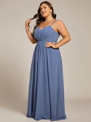 Image of Ever-Pretty Women's Pleated Backless Applique V Neck A Line Chiffon Sleeveless Plus Size Bridesmaid Dresses 01692-DA