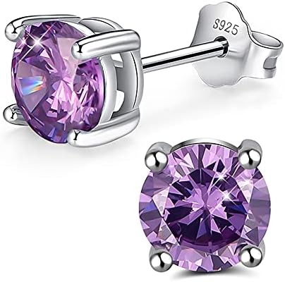 SIMPLGIRL 925 Sterling Silver Birthstone Stud Earrings for Women Girls Silver Birthstone Earring Small Stud Earrings Anniversary Birthday Valentines Christmas Jewellery Gifts (with Gift Box)