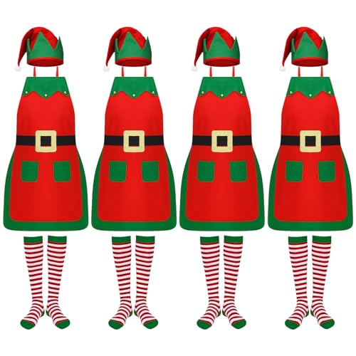 Cotwinter 12 Pcs 18 Pcs Christmas Elf Apron Set with Hat & Socks, Red