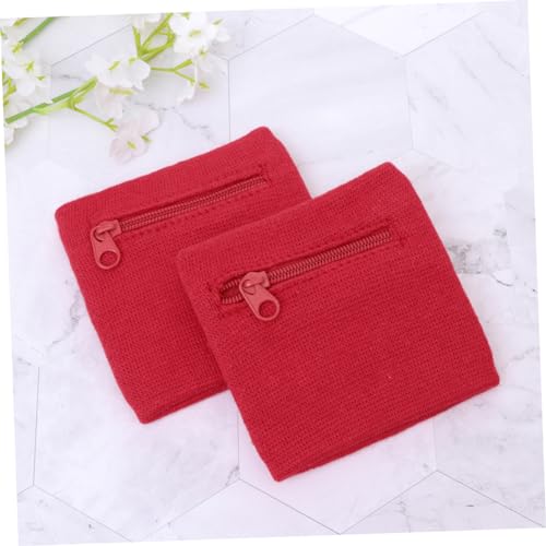 2pcs Running Accessory Wristband Bag Red Pouch for Men Keychain Wristlet Strap3