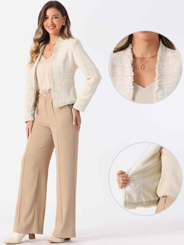 Allegra K Plaid Tweed Blazer for Women's Long Sleeve Open Front Work Office Jacket2