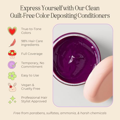 Image of INH Semi Permanent Hair Color | Color Depositing Conditioner | Garnet Violet Hair Dye | No Bleach & No Peroxide Temporary Tint for Women & Men | Vegan, Ammonia Free, & Sulfate Free | Ready to Use, 6oz